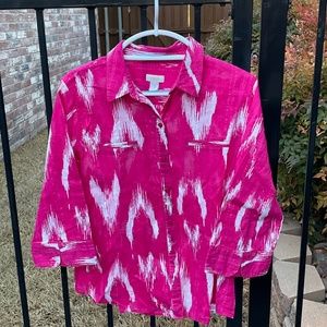 Chico’s Hot Pink and White Top, Size  2